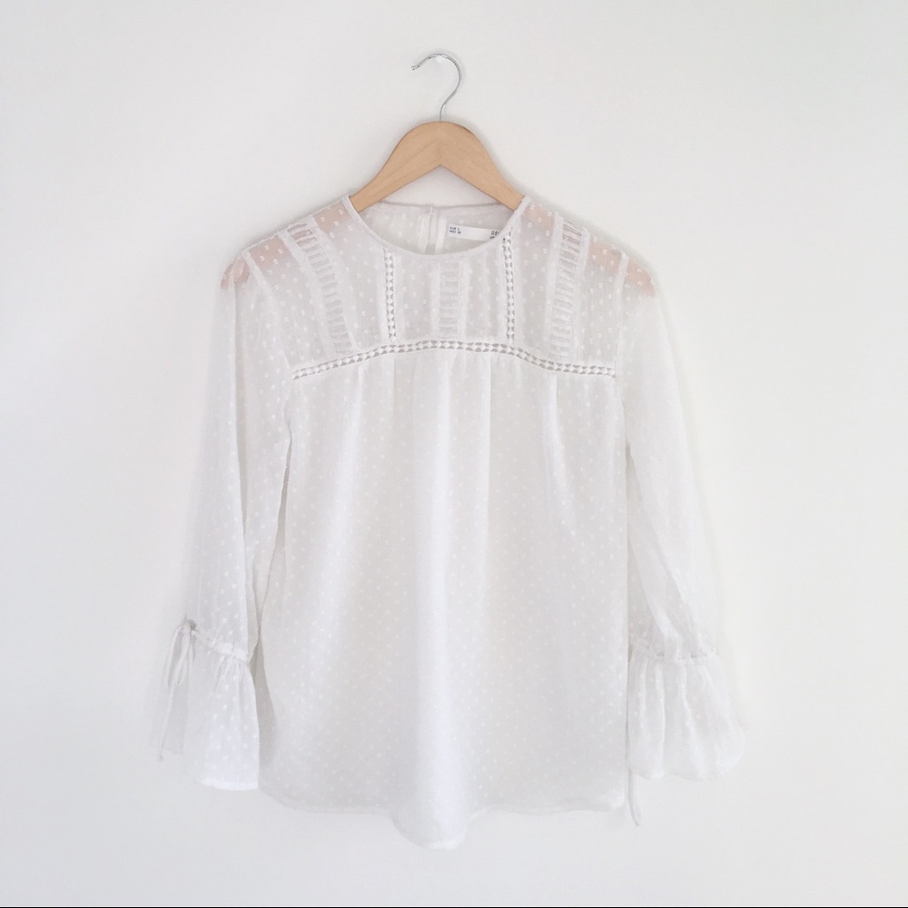 2/$15 Sfera Casual Boho White Long Sleeve Blouse